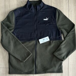 NWT Puma Mens Zip-up Fleece Jacket With Nylon Chest Panel & Logo Size M